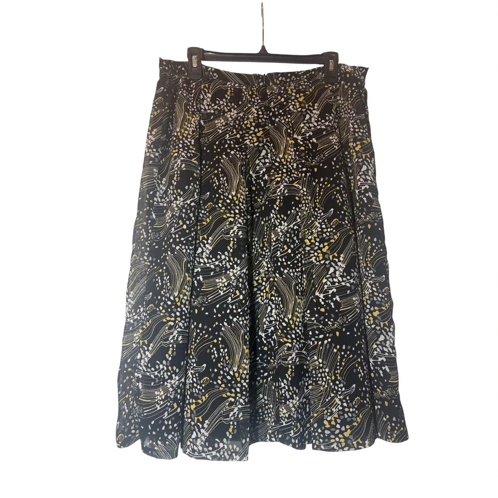 Sag Harbor Womens Abstract Print A-Line Midi Skirt Black‎ Yellow Size Medium